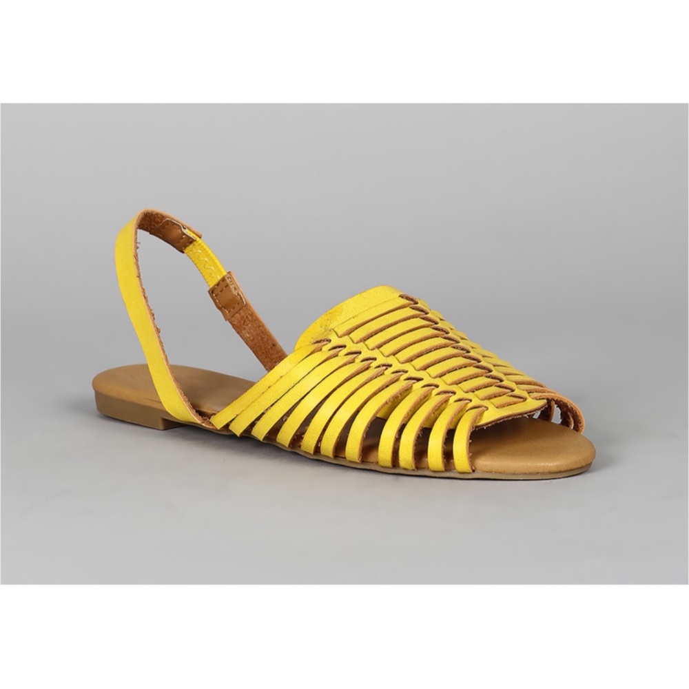 Yellow strappy huarache flat slingback sandals - Picture 4 of 6